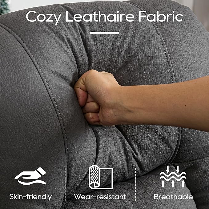 DRMBOOK RV Loveseat Recliner Sofa Double Wall Hugger Reclining Couches Manual Reclinable Movie Seating 2 Person Recliner for Travel Trailer (Leathaire Grey 2 Seater with Standard Console)