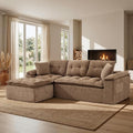 110 Modular Sectional Sofa Cloud Sectional Couch with Ottoman Modern L Shaped Sofa with Deep Seat Upholstered Boneless Couch for Living Room with Layered Cushion No Assembly Brown