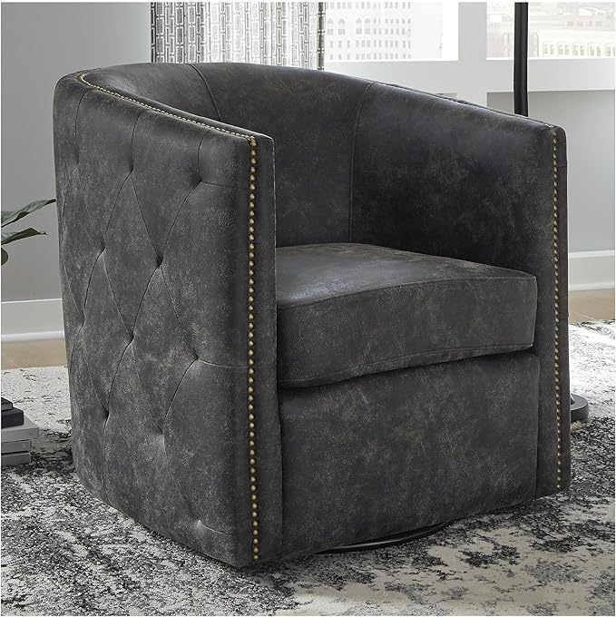 Signature Design by Ashley Brentlow Tufted Barrel Accent Swivel Chair Distressed Black