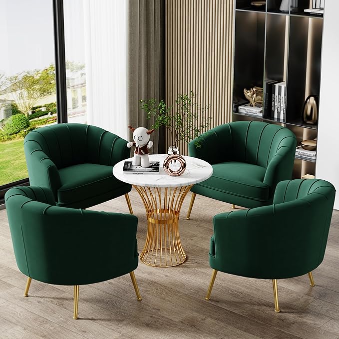 Velvet Accent Chairs for Living Room Bedroom Office - Upholstered Single Sofa Arm Chair with Metal Legs Green