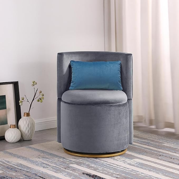 Generic 360° Swivel Accent Chair with Storage Function and Velvet Pillow Velvet Curved Chair with Gold Metal Base for Living Room Nursery Bedroom [Video] Grey