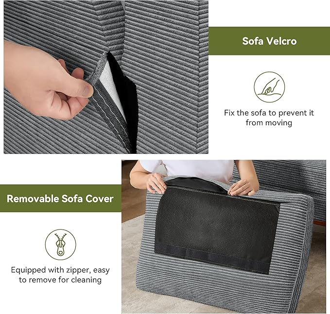 65.4 Loveseat SofaComfy Grey Corduroy Love Seat Couches for Living RoomMid Century Modern Small Couch for Bedroom Office with Spring CushionSolid Wood FrameTool-Free Assembly