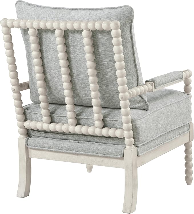 OSP Home Furnishings Kaylee Spindle Accent Chair with Antique White Wood Frame Smoke Grey Fabric