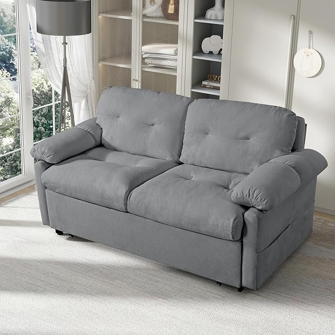 71.65 Convertible Pull Out Sofa Bed Queen Size 3-in-1 Convertible Sleeper CouchMulti-Functional Chenille Loveseat Sofá for Living RoomBedroomApartmentOfficeGray
