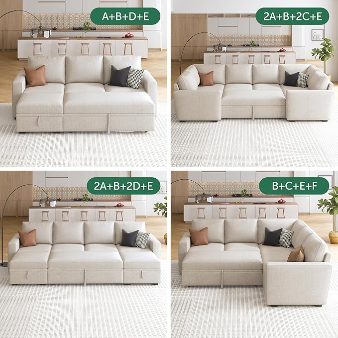 HONBAY Pull Out Bed for Modular Sectional Sleeper Sofa Armless Loveseat with Pull Out Bed for Sectional Couch Beige
