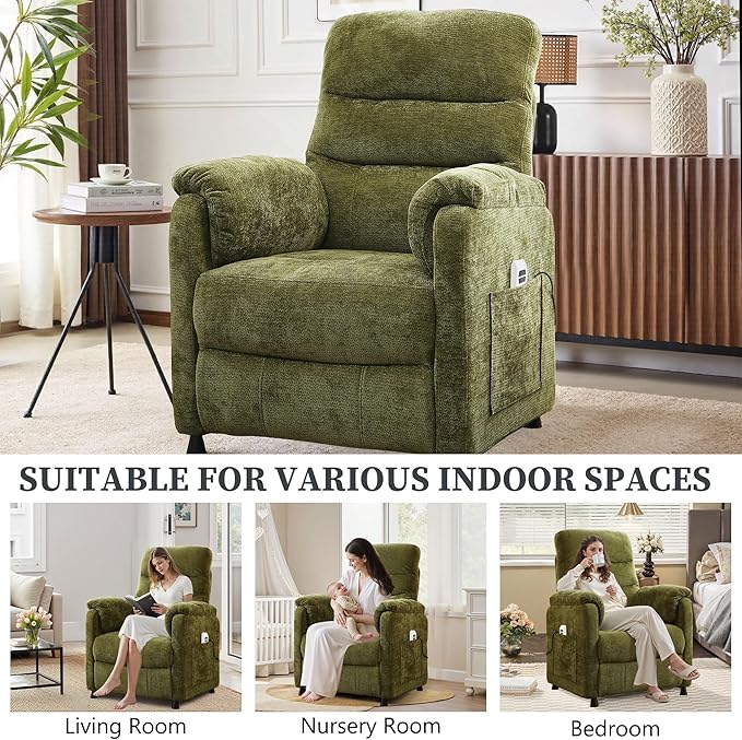 Holaki Power Recliner Chair Chenille Living Room Chairs Reading Lounge Chair Home Theater Seating with Adjustable Backrest and Footrest for Small Spaces Nursery(Green)