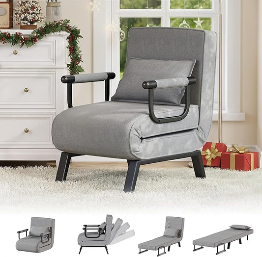 TYBOATLE Folding Chair Bed Comfy Convertible Sleeper Sofa 5 in 1 Folding Bed with 5-Position Adjustable Backrest &amp Pillow Floor Single Chairs Cozy Futon Chair for Small Spaces Office (Light G