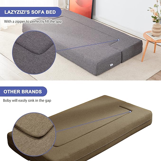 Floor Sofa Bed Convertible Sleeper Lounge Couch Folding Mattress with 2 Pillows &amp Washable Cover for Living Room Guest Playroom Queen