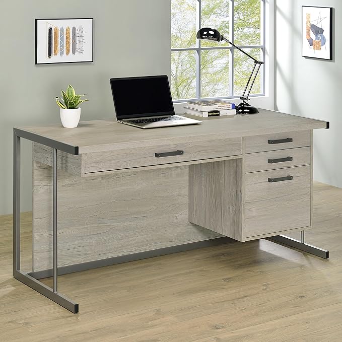 Coaster Home Furnishings - Loomis - Engineered Wood - 60-Inch Desk with Drawers and File Cabinet Drawers Sled Base Contemporary Style - Home Office - Whitewashed Grey - 805881