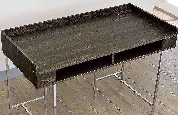 HOMES: Inside + Out Bratenahl Modern Metal 48 in. Writing Desk with USB Port Electrical Outlet for Home Office Brown and Chrome