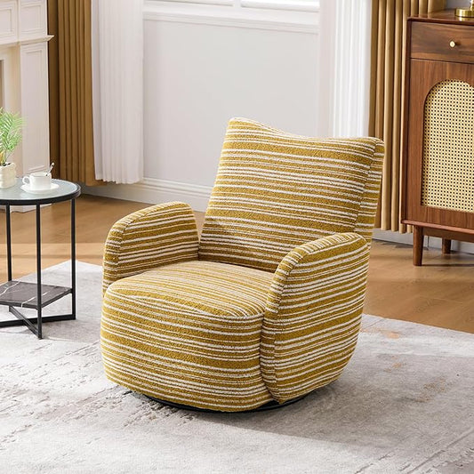 Modern Boucle Upholstered Accent Swivel Barrel ChairLeisure Club Lounge Chair with Sand-Rimmed Fabric and Metal Bracket for Living Room Bedroom Home Office (Mustard Yellow Boucle)