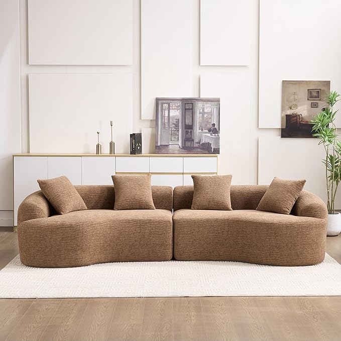 Curve Modular Sofa Couch Deep Seat Cloud Couch No Assembly Required Sofa Set Chenille Fabric 4-Seater Comfy Cloud Couches for Living Room Apartment Office-Caramel | Lasting Support