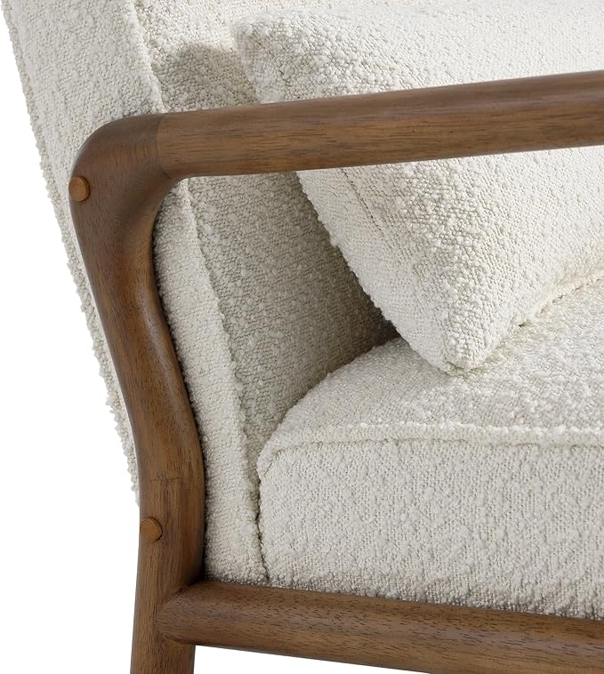 Modway Charlie Boucle Upholstered Wood Accent Armchair in Ivory – Mid-Century Modern Chair with Cushion – Cozy Reading Chair with Solid Wood Frame – Fabric Upholstered Armchair for Living Room