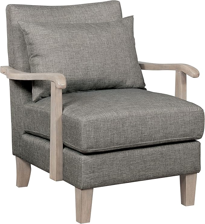 HOMES: Inside + Out Turney Fabric Upholstered Arm Chair with Pillow Back and Wooden Arm for Living Room Bedroom Gray