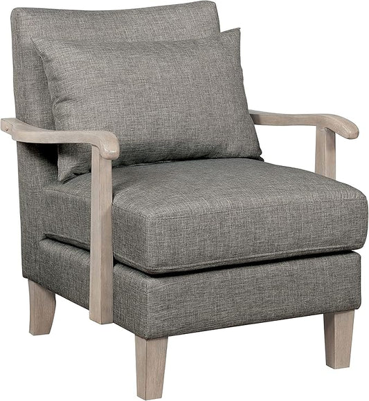 HOMES: Inside + Out Turney Fabric Upholstered Arm Chair with Pillow Back and Wooden Arm for Living Room Bedroom Gray