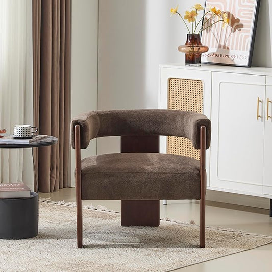 Christopher Knight Home Nettie Modern Accent Chair for Living Room Velvet Fabric Single Lounge Sofa Chair with Wooden Frame Comfy Reading Chair for Bedroom Lounge Armchair with Cushion Dark Brown