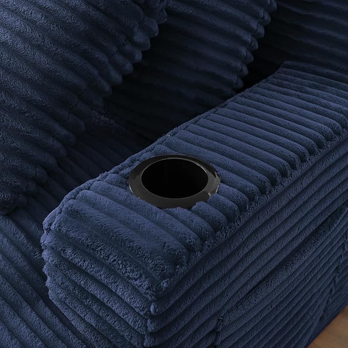 KEIKI Compressible Double Chaise Lounge with Cupholders Cozy Corduroy Sleeper Loveseat for Bedroom or Reading Nook Boneless Chaise Lounge Indoor with Supportive Spring Cushions No Assembly