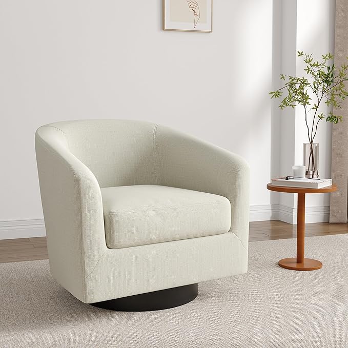 Lumibee Swivel Accent Barrel Chairs Upholstered Comfy Swivel Round Barrel Chair 360° Rotation Single Sofa Club Armchair for Living Room Reading Room Bedroom Beige