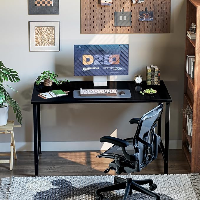 Grandder 40 inch Computer Desk Small Home Office Desk Study Writing Kid Table Simple PC Gaming Desk Adjustable Feet Black
