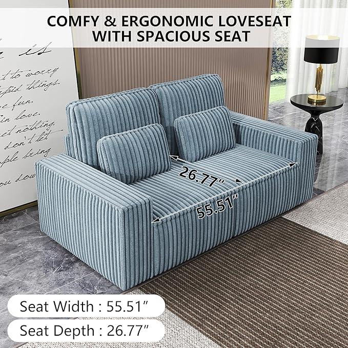 mikibama 2 Piece Sofa Couch Set for Living RoomModern Corduroy 2 Seater Loveseat Couches Set of 2 with Deep SeatModular Sectional 2PC Sofa Set for ApartmentDorm Room (Grey Blue 2PC Loveseat)