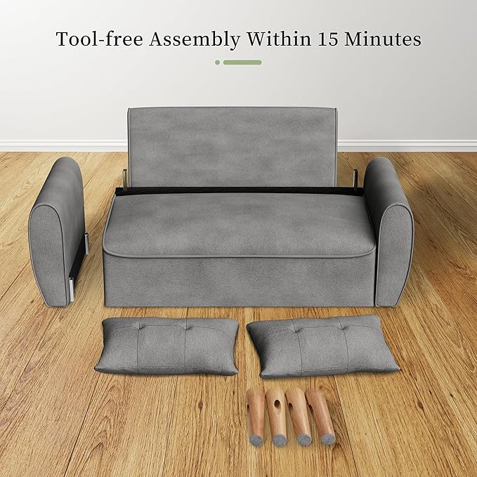 Vongrasig 47 Small Modern Loveseat Sofa Mid Century Linen Fabric 2-Seat Sofa Couch Tufted Love Seat with Back Cushions and Tapered Legs for Living Room Bedroom and Small Space (Light Gray)