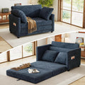 51 Loveseat Sleeper Sofa Bed Chenille Convertible Floor Sofa Bed for Small Spaces Folding Couch Bed with Deep Seat 2 Pillows &amp Solid Frame Pull Out Floor Couch for Living Room Blue