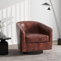 Swivel Barrel Accent Chair Modern Round Faux Leather Arm Chair for Living Room Bedroom Comfy Club Reading Chairs for Adults(Faux Leather Red Brown Set of 1)