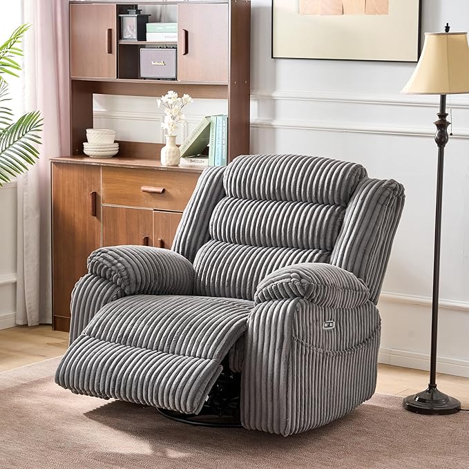ERYE 41.8 Oversized Swivel Glider Rocker Chair Power Reclining Chair W/Vibration HeatUSB-C PortsModern Corduroy Upholstered Power Recliner Nursery Armchair Living Room