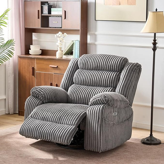 ERYE 41.8 Oversized Swivel Glider Rocker Chair Power Reclining Chair W/Vibration HeatUSB-C PortsModern Corduroy Upholstered Power Recliner Nursery Armchair Living Room
