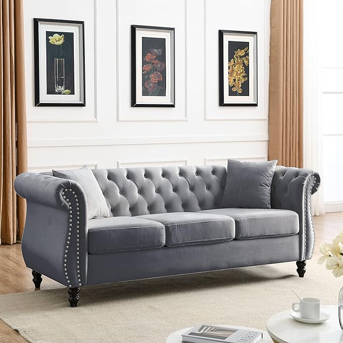 Oversized Velvet Loveseat 80 Inch Sectional CouchLuxury 3 Seater Deep Couch with NailheadUpholstered Sofa for Living Room Bedroom Apartment