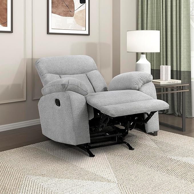 Lexicon Manual Rocker Recliner Chair for Living Room Chenille Fabric Upholstered Rocking Reclining Chair Home Theater Seating Easy Assembly Recliner Gray