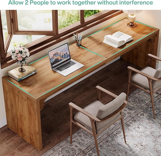 Tribesigns 78.7 Inches Long Computer Desk Wooden Extra Long Desk 2 Person Large Writing Table for Home Office Brown