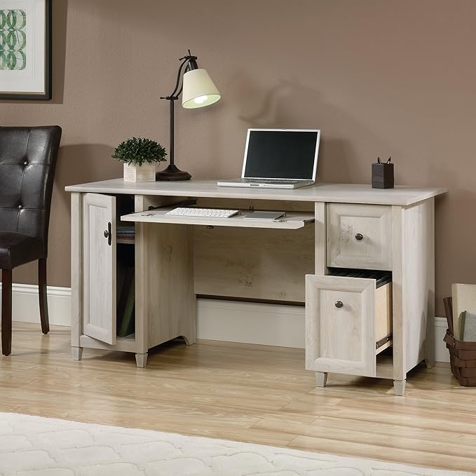 Sauder Edge Water Computer Desk with Storage Drawers Home Office Desk in Chalked Chestnut finish