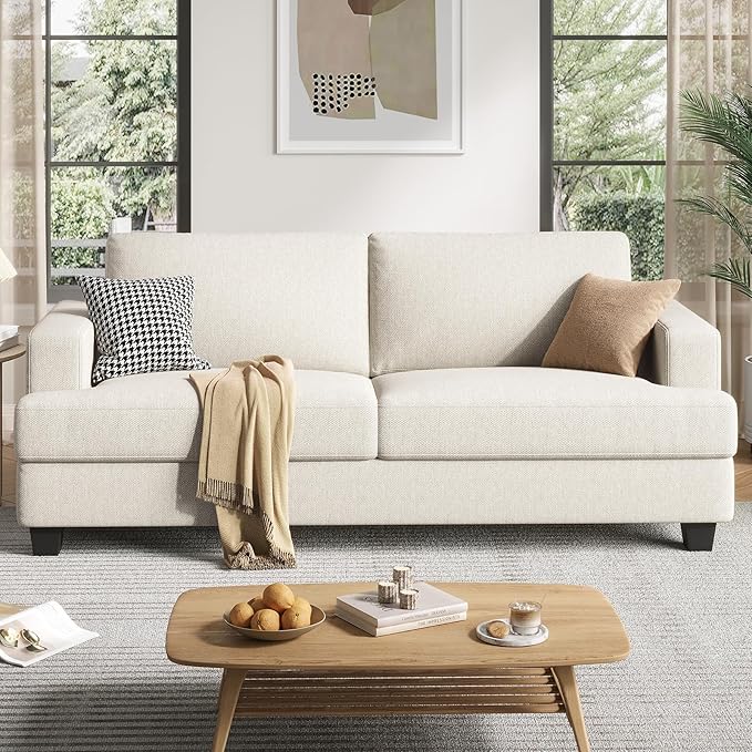 84 Inch Sofa with Extra Deep Seats Oversize Linen Fabric 2 Seater Sofa for Living RoomModern Couch and Loveseat Comfy Armrests and Seats and Backrests Easy Installation Ivory