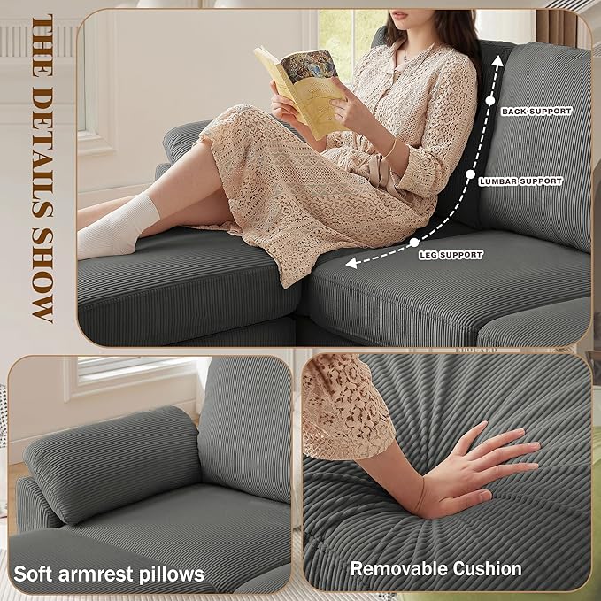 4 Pieces Corduroy Living Room Sets with Sofa Ottoman Loveseat and Chair