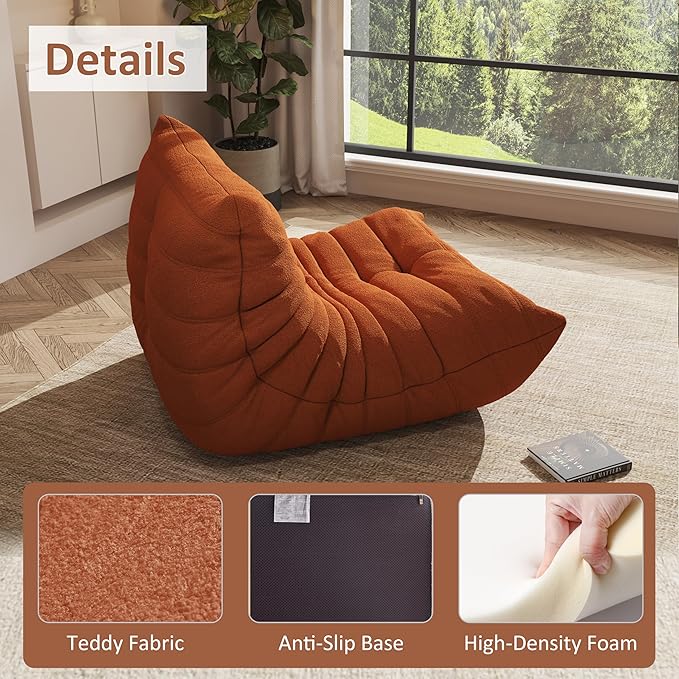 Bean Bag Chairs for Adults Floor Gaming Bean Bag Chair Memory Foam BeanBag Chair Bean Bag Sofa with Filler Faux Fur Fireside Beanbags Lazy Sofa for HomeApartment or Gaming Venue (Orange Single)