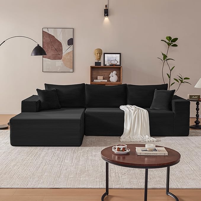 110 Inch Cloud Sectional Couch Modular Sectional Sofa with Deep Seat Boneless Sofa for Living Room Fluffy Comfy Couch with L-Shaped Chaise Black