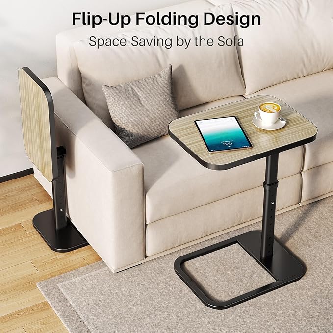Adjustable Height TV Tray Table with Bumper Rounded Corner Design &amp Flip-top Side Table for Bedroom Living Room Bathroom and Study End Table for Eating Dinner or Laptop Gray