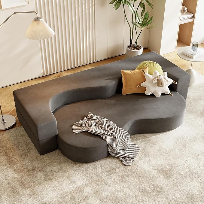 79 Floor Foam Sofa Bed Couch 3-in-1 Folding Sofa Bed with Heart Design Velvet Cover Futon Sofa Sleeper Ideal for Guest Dorm Living Room Bedroom Office Small Spaces(Grey)