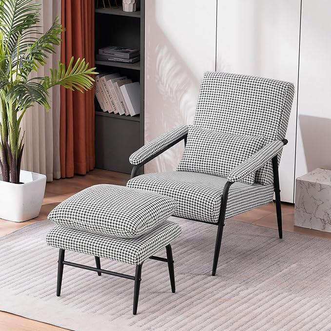 MCombo Modern Accent Chair with Ottoman Soft Fabric Club Armchair Upholstered Leisure Chair for Small Space Living Room &amp Bedroom 4123