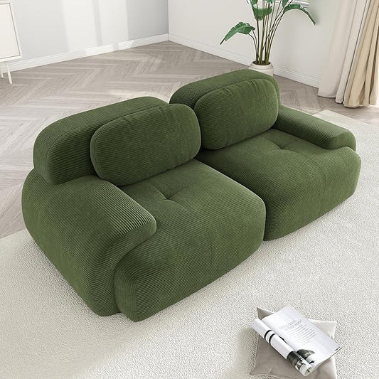 Modular Sectional Sofa Boneless Couch Corduroy Cloud Couch Modern Deep Seat Sectional Couches for Living Room 82 Loveseat Apartment Sofa Small Couches for Small Spaces No Assembly(Green)