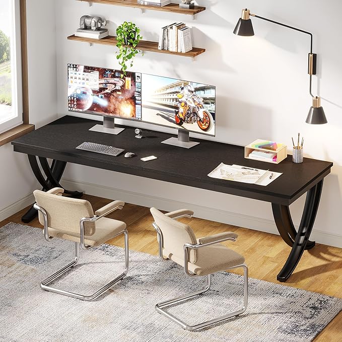Tribesigns 2 Person Computer Desk 78.7-Inch Extra Long Desk Large Double Desk for Two People Workstation with Stylish Legs (Black)