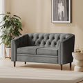 Charcoal Fabric Loveseat Tub-Shaped 2-Seater Sofa with Button-Tufted Stitch Contemporary Living Room Furniture with Birch Wood Legs Cozy Lounge Chair