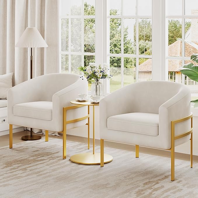 ALISH Barrel Accent Chairs Upholstered Living Room Chairs Modern ArmChairs with Metal Frame for Bedroom Living Room(Ivy 1PCS)