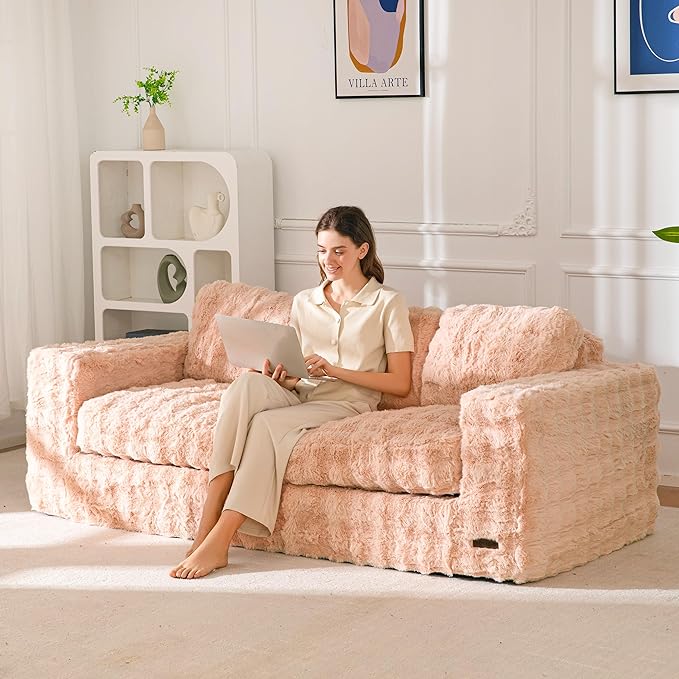 MAXYOYO 3-Seater Boneless Sofa Couch Modern Bubbled Sofa for Living Room Soft Bean Bag Chair High-Density Foam Couch with Pillows No Assembly Required