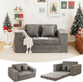 HOMREST 63 Convertible Memory Foam Loveseat Sofa Pull Out Sleeper Sofa Bed 2 in 1 Folding Couch Bed Fold Out Floor Couch Corduroy Fabric with 2 Pillows for Living Room Bedroom Lounge (Grey)