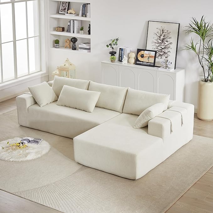 108 Modular Sofa Couch Convertible Sectional Sofa for Living Room Bedroom Modern Chenille Upholstered Sectional Sofa Couch Set L-Shaped Couches with 6 Pillows for Home Office Beige(Right Chaise)