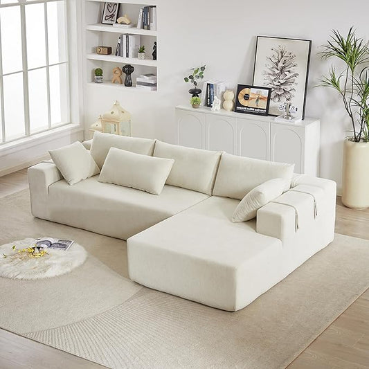 108 Modular Sofa Couch Convertible Sectional Sofa for Living Room Bedroom Modern Chenille Upholstered Sectional Sofa Couch Set L-Shaped Couches with 6 Pillows for Home Office Beige(Right Chaise)