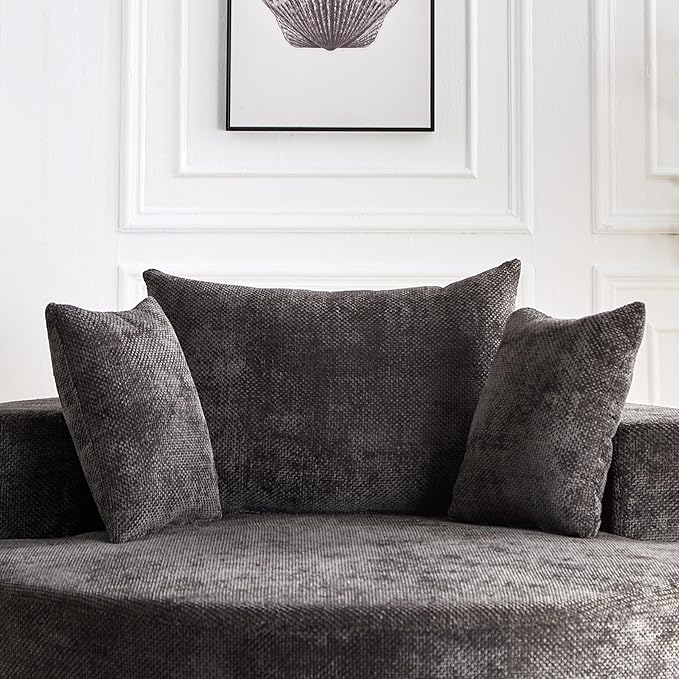 KEIKI 55 Oversized Swivel Accent Chair Large Barrel Chairs Upholstered Round Swivel Chair Chenille Single Sofa Armchair Sleeper Chair for Living Room Lounge Black