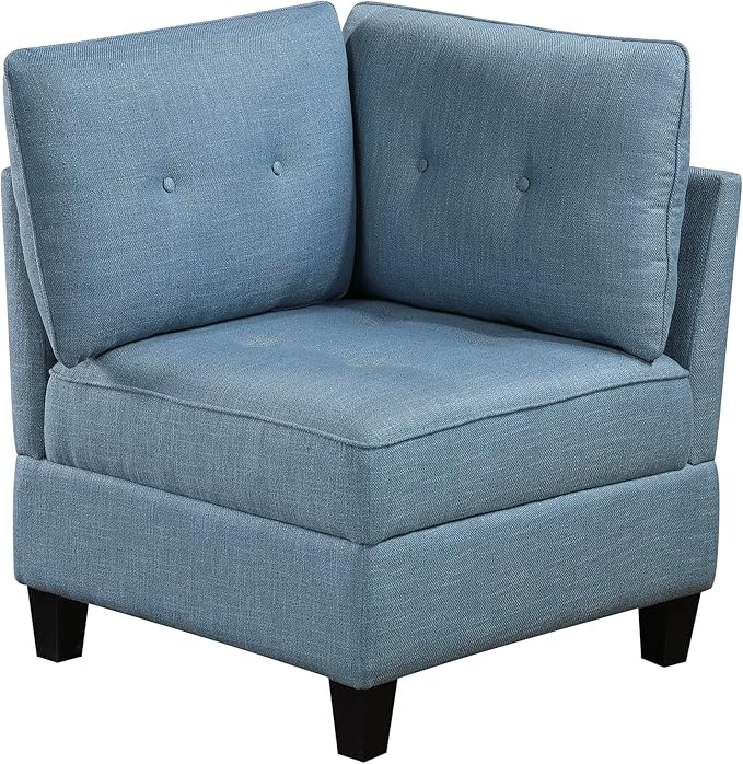Lexicon Modern Modular Corner Chair with Hidden Storage Textured Fabric with Button-Tufted Design Reversible Back Cushion for Living Room/Bedroom/Office Blue